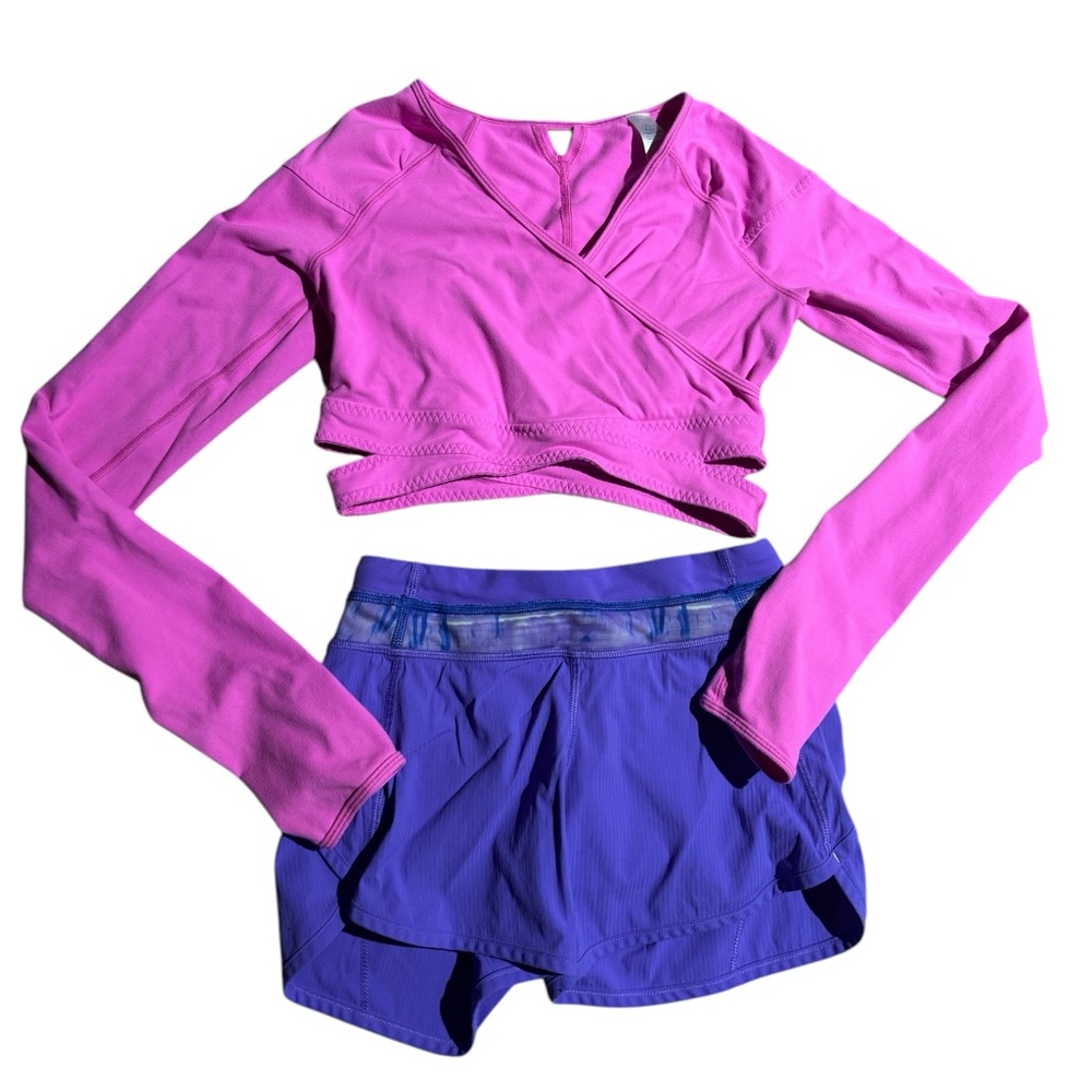 Lululemon Girls Ivivva Top and Shorts Set Size 10 Size 14 Hot Pink Barbie Crop